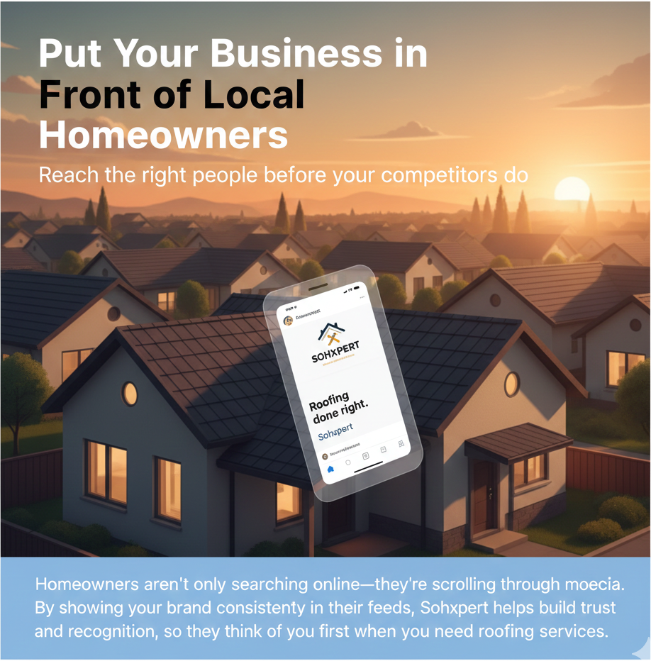 Social media strategy showing brand presence in homeowner feeds with roofing content