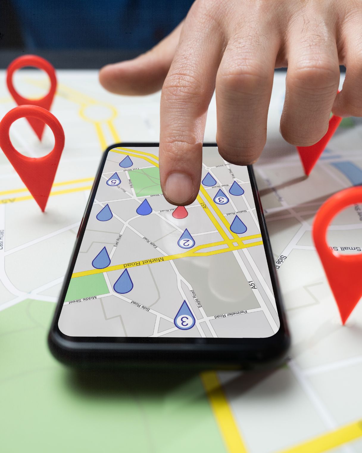 Local SEO map showing business rankings and search results in a specific geographic area